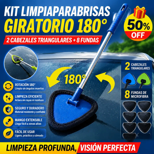🎁【1 pieza de plástico triangular + 4 fundas de tela】Kit de limpieza de parabrisas de coche - extensible y giratorio 180°