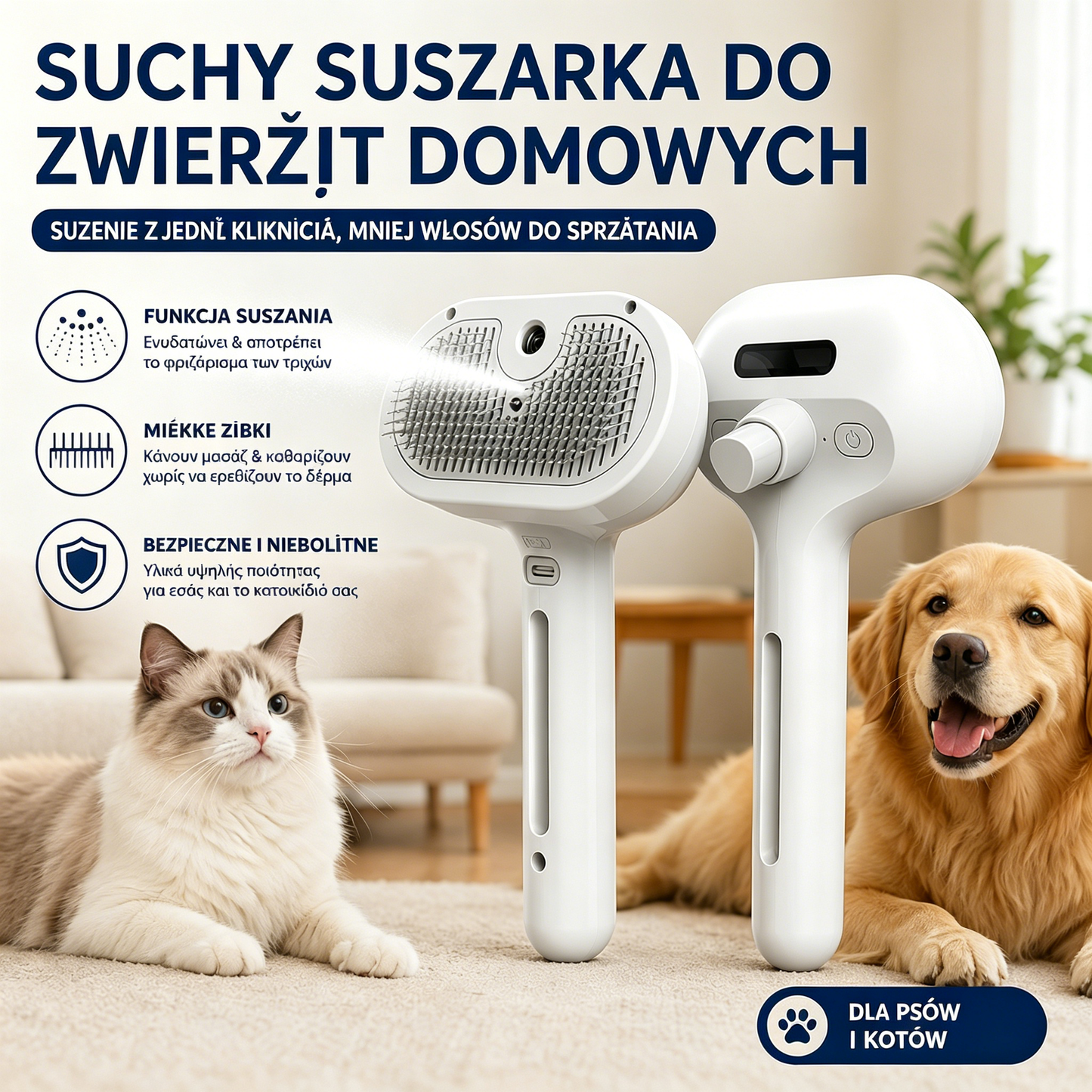 🐶🐱 Szczotka parowa dla zwierząt | Grzebień i urządzenie do usuwania sierści dla kotów i psów 💧✨ - W zestawie bezpłatne serum