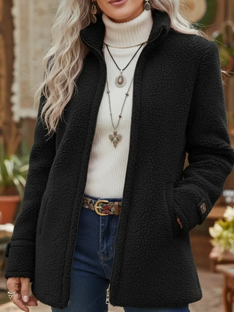 🛒【S-3XL】Kurtka damska z wełny jagnięcej na co dzień z zamkiem błyskawicznym