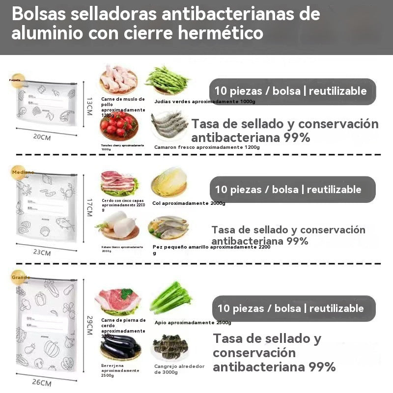 🥩【60 Piezas】Bolsa Sellada de Papel de Aluminio de Grado Alimenticio con Cremallera para Conservar la Frescura para Uso en Refrigeradores Domésticos