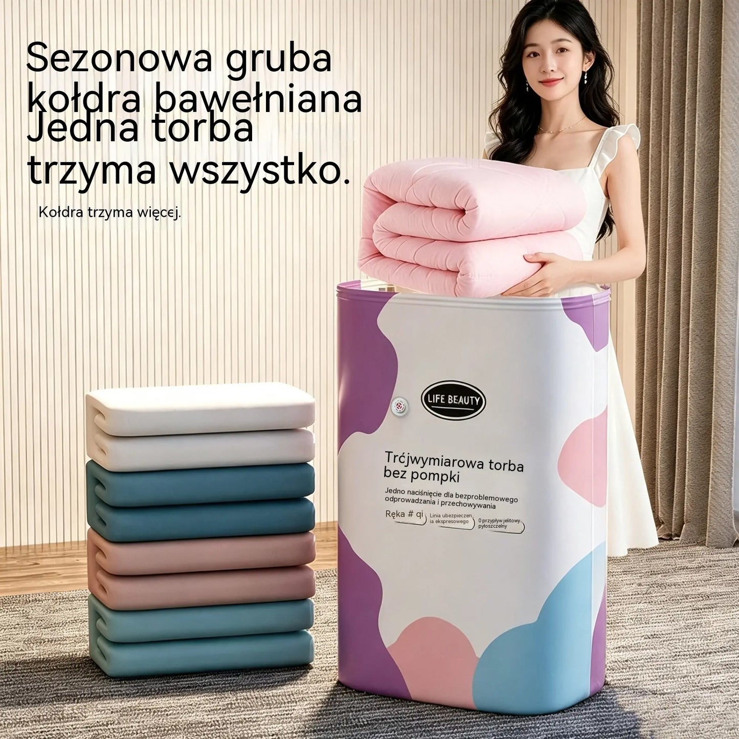 🧳 5 sztuk za jedyne 129 zł 💨 Duże, elastyczne worki próżniowe do przechowywania: Nie wymagają pompki, są szczelne, idealne do oszczędzania miejsca w walizce i w domu ✈️