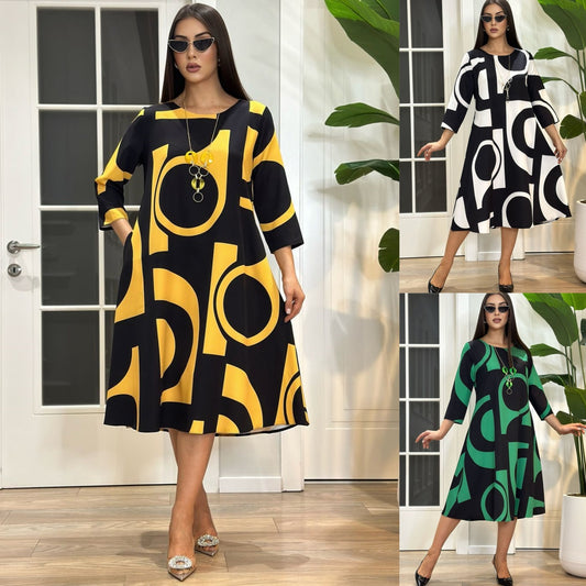 【Reducere 50%】【S-5XL】👗Rochie nouă, elegantă, cu linie geometrică, confortabilă și la modă, reducere de vară