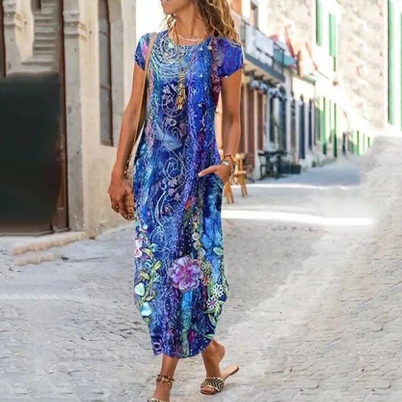 [S-3XL] 2024 new printed long dress--3660491