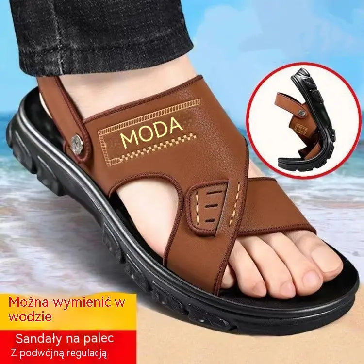 【38-47】Nowe męskie skórzane sandały plażowe z grubą podeszwą_