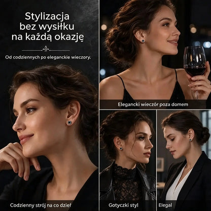 ✨Para srebrnych kolczyków guzikowych, gotycki wzór pnącza, wysadzane czarną cyrkonią