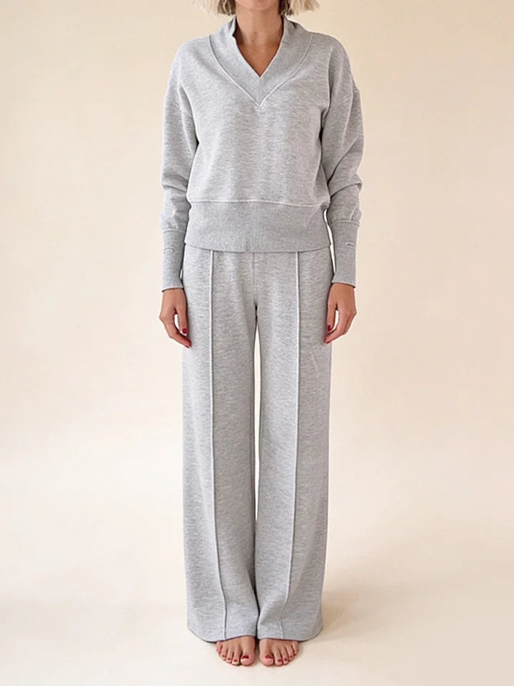 🥰📢 Luźny dwuczęściowy zestaw casual damski na jesień, jednokolorowy, elegancki krój, góra i szerokie spodnie