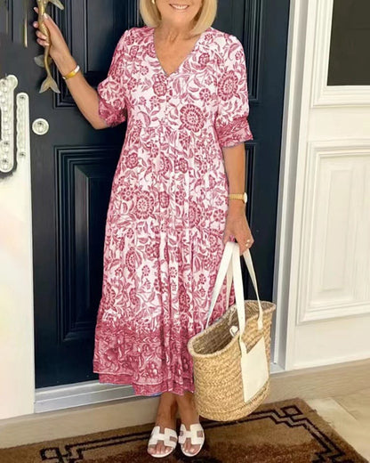 🔥【S-5XL】2025 Rochie cu flori elegantă în stil nou, cu gât lung