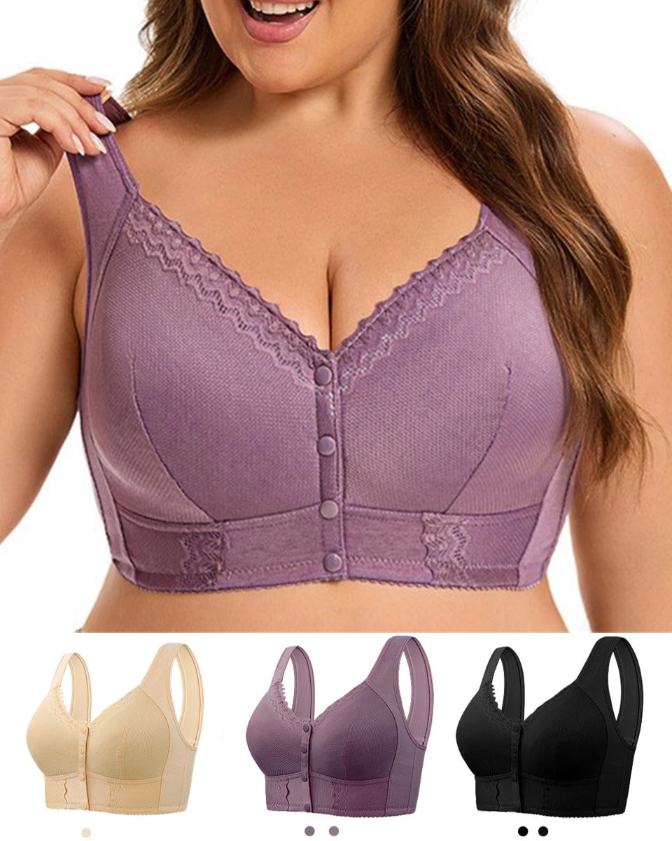 【🔥Pri kúpe 3 dostanete 3 zadarmo】💕🎁（40kg-165kg）Extra veľká priedušná bavlnená podprsenka s prednými gombíkmi