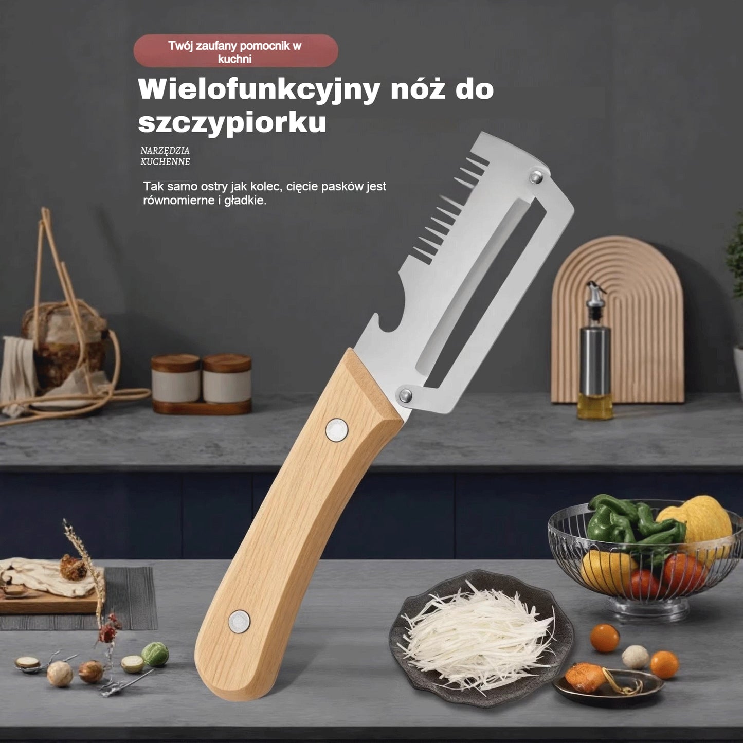 🔥Hit Sprzedaży【Kup 1, otrzymaj 1 gratis!】🧅🔪 Wielofunkcyjna obieraczka kuchenna 3 w 1: obiera, kroi i otwiera butelki!