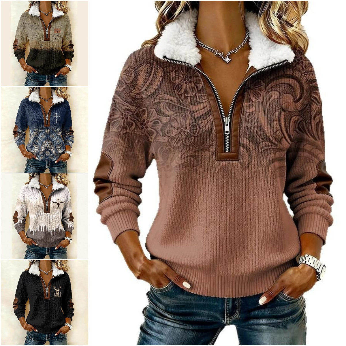 Iznenađenje u ograničenom roku: 50% popusta 🔥🔥 Majica dugih rukava s printom i krznenim kardiganom