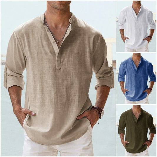 👕🤩【S-5XL】 Cămașă pentru bărbați cu mâneci lungi, material din bumbac și in