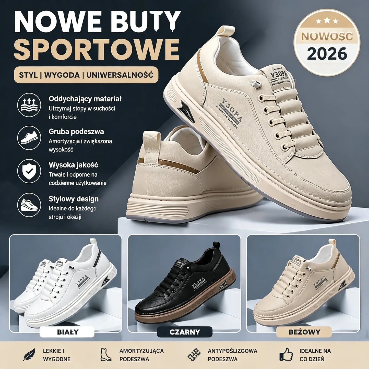 【39-44】2026 Męskie oddychające skórzane buty biznesowe casual