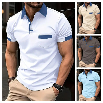 👔【S-3XL】Polo deportivo con bolsillo y bloques de color para hombre