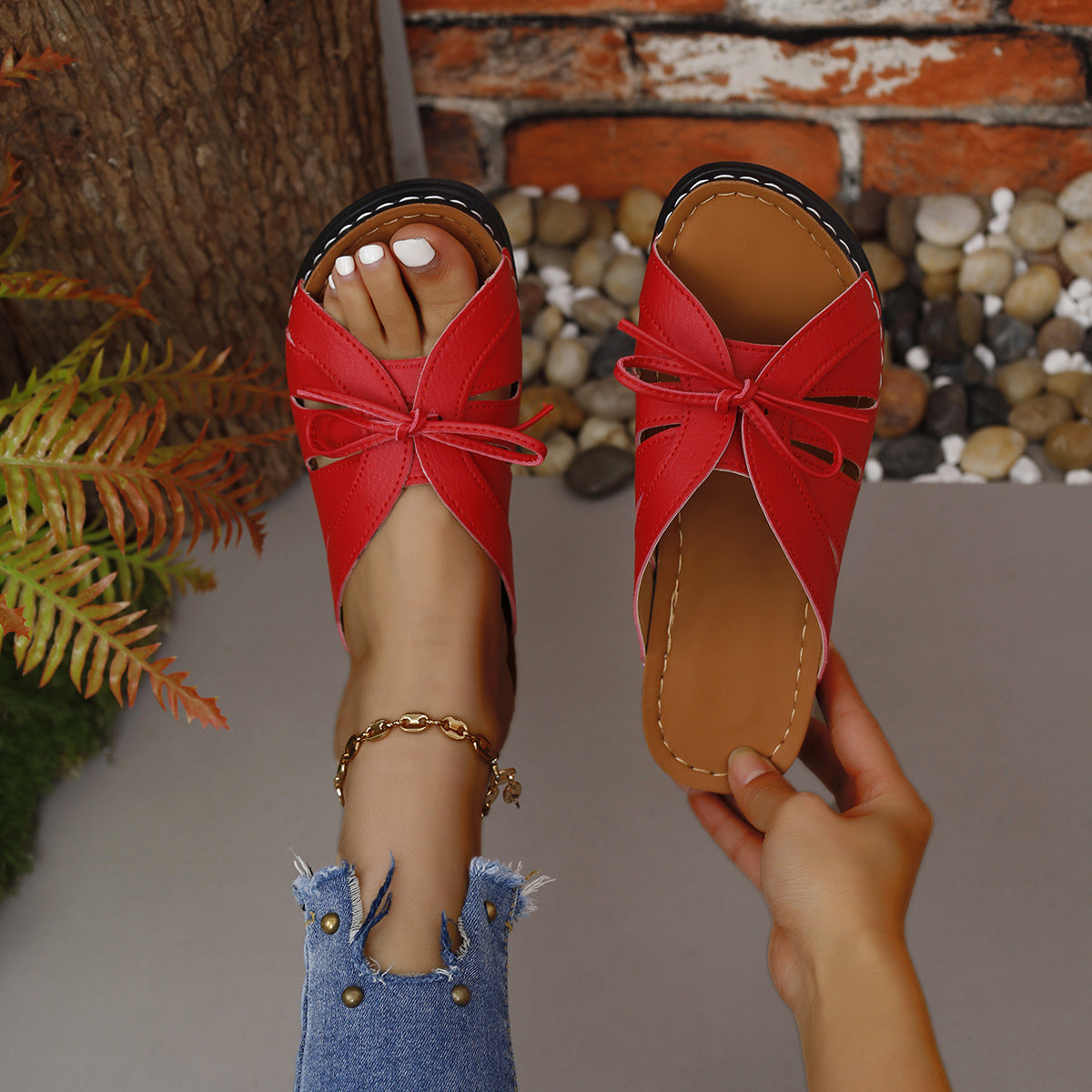 🔥【Rabat 50%】✨【Obcas 5,5 cm】Nowe damskie sandały na koturnie z miękką podeszwą – modna kokarda