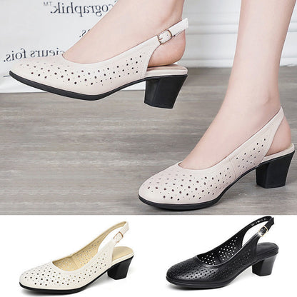 😍【35-41】2025 sandale noi din piele moale, cu toc gros, cu talpă moale