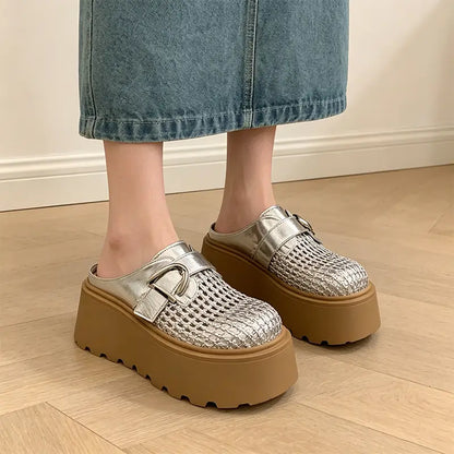 🔥Hit Sprzedaży 【Rabat 50%】✨【35-40】Letnie buty na wysokiej platformie. Przewiewny wzór tkany, styl retro i nowoczesny